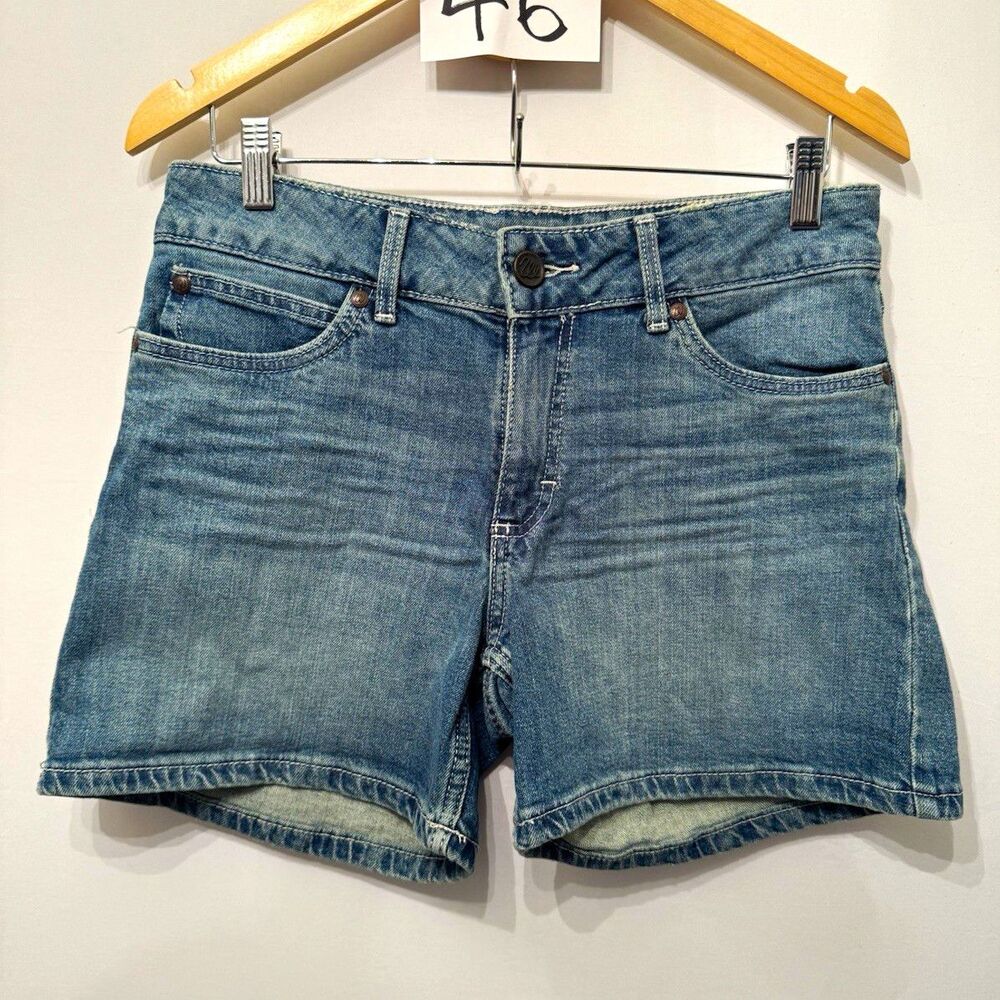 Wrangler Women’s Juniors 9 Blue Denim Shorts Mid Rise Stretch 5-Pocket Zip
